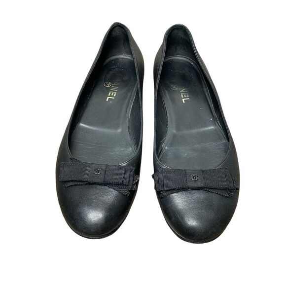 Chanel Black Leather CC Bow Ballet Flats EU 40 US 9 Ballerina Flats - Picture 7 of 11